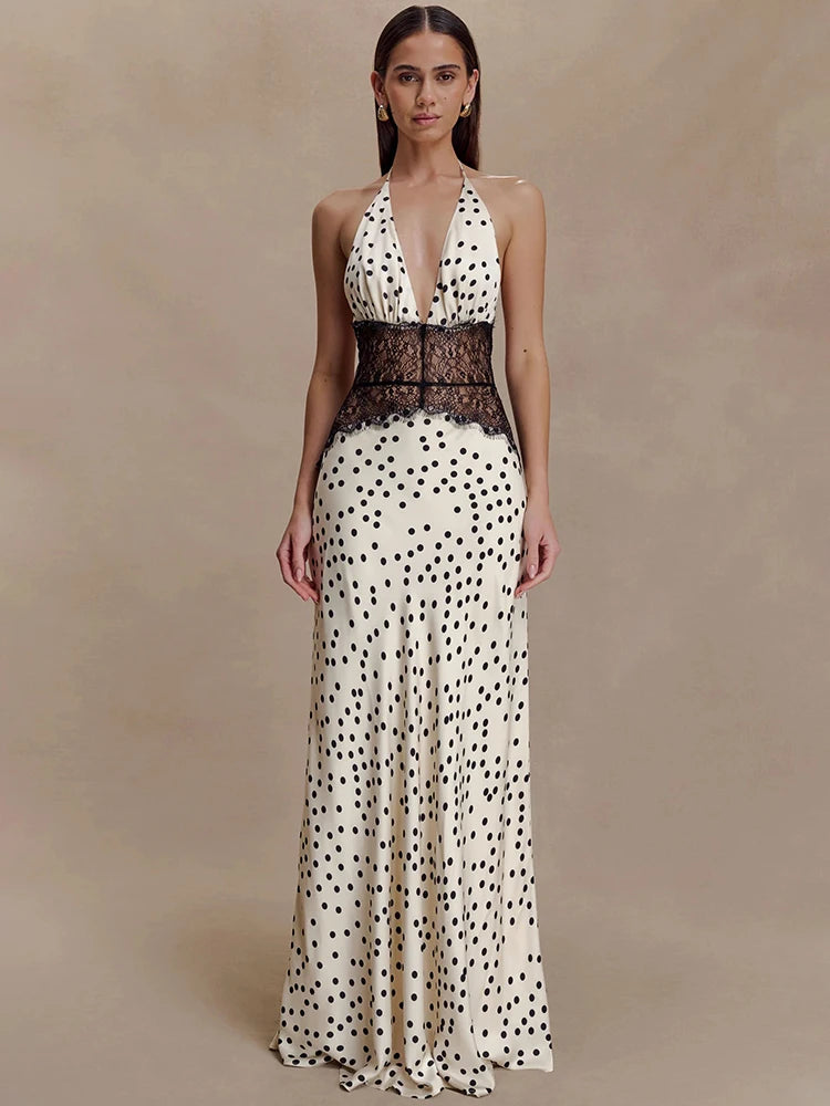 Punktmuster Maxikleid Damen Elegant