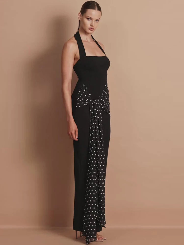 Drapiertes Punktmuster Kleid Damen