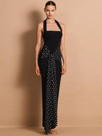 Drapiertes Punktmuster Kleid Damen