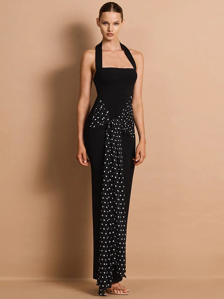 Drapiertes Punktmuster Kleid Damen
