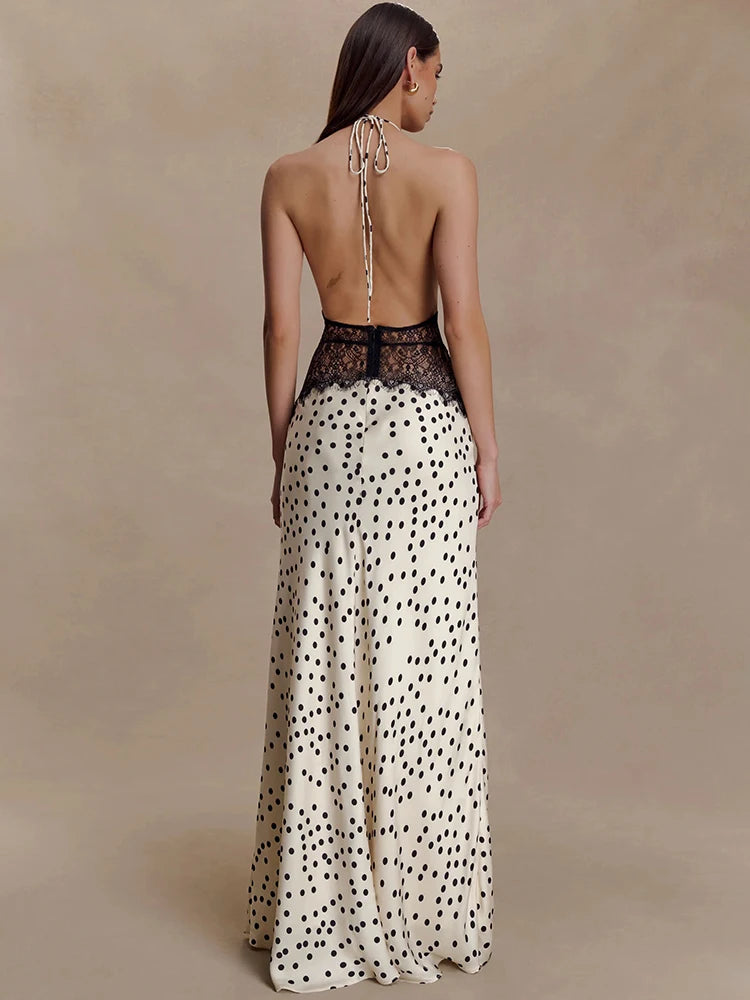 Punktmuster Maxikleid Damen Elegant