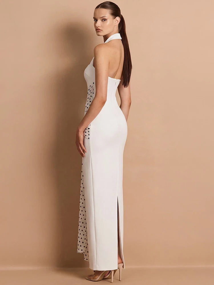 Drapiertes Punktmuster Kleid Damen