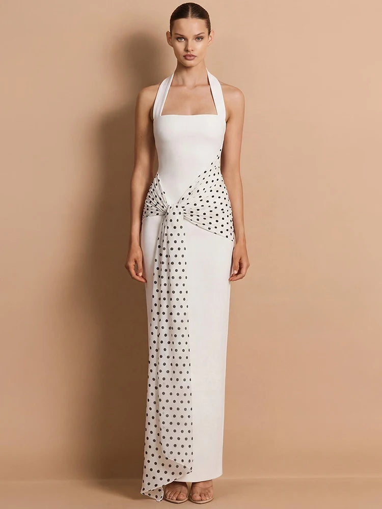 Drapiertes Punktmuster Kleid Damen