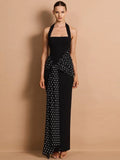 Drapiertes Punktmuster Kleid Damen