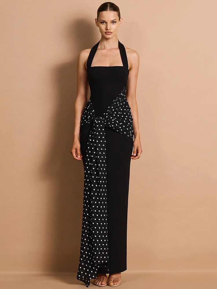 Drapiertes Punktmuster Kleid Damen