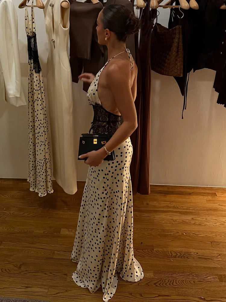 Punktmuster Maxikleid Damen Elegant