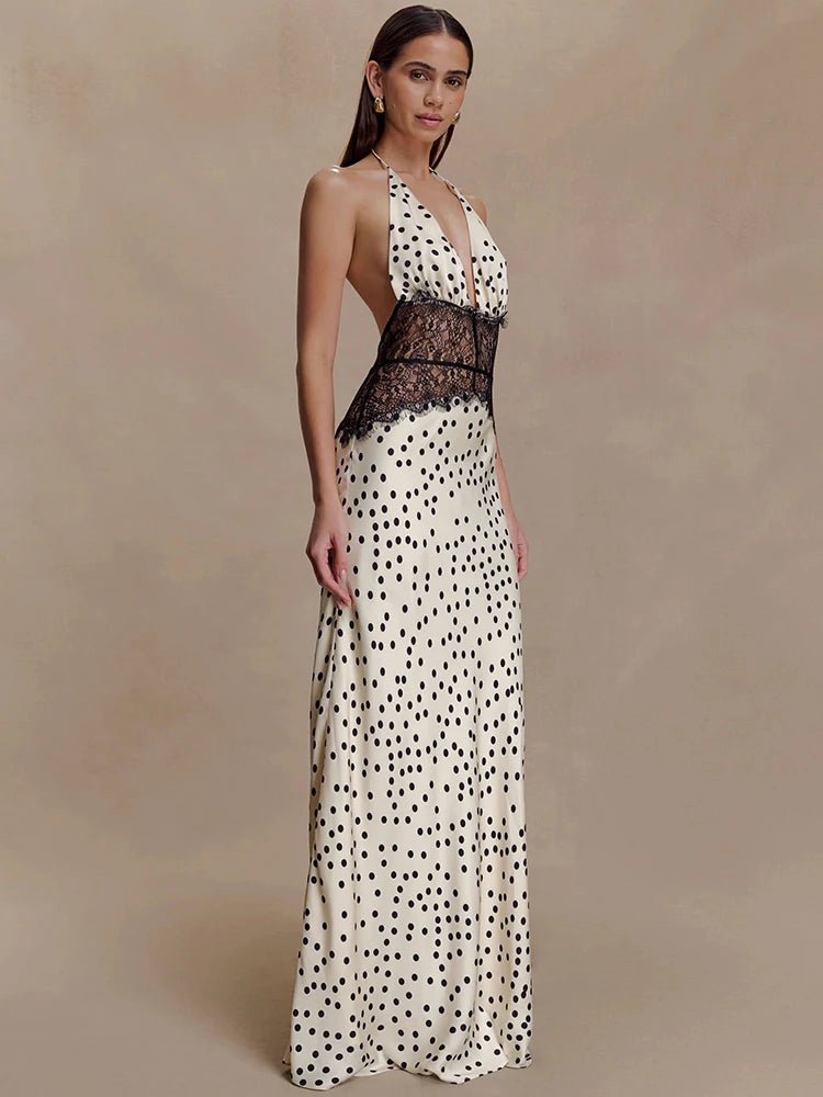 Punktmuster Maxikleid Damen Elegant