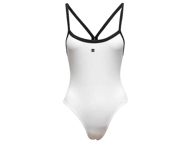 Weißer Bodysuit mit schwarzen Trägern