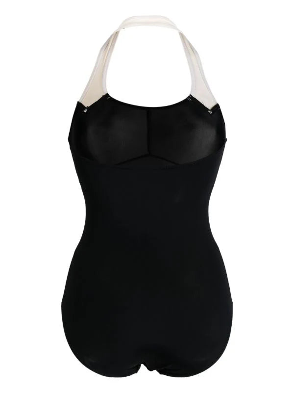 Schwarzer Badeanzug mit weißem Neckholder